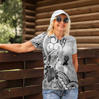 Aotearoa Maori Wahine Women Polo Shirt Fantail Bird Black Gold Marble LT05 - Polynesian Pride