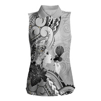 Aotearoa Maori Wahine Women Sleeveless Polo Shirt Fantail Bird Black Gold Marble LT05 Female Black - Polynesian Pride