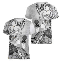 Aotearoa Maori Wahine Women V-Neck T-Shirt Fantail Bird Black Gold Marble LT05 - Polynesian Pride