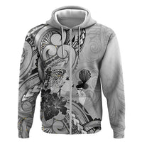 Aotearoa Maori Wahine Zip Hoodie Fantail Bird Black Gold Marble LT05 Zip Hoodie Black - Polynesian Pride