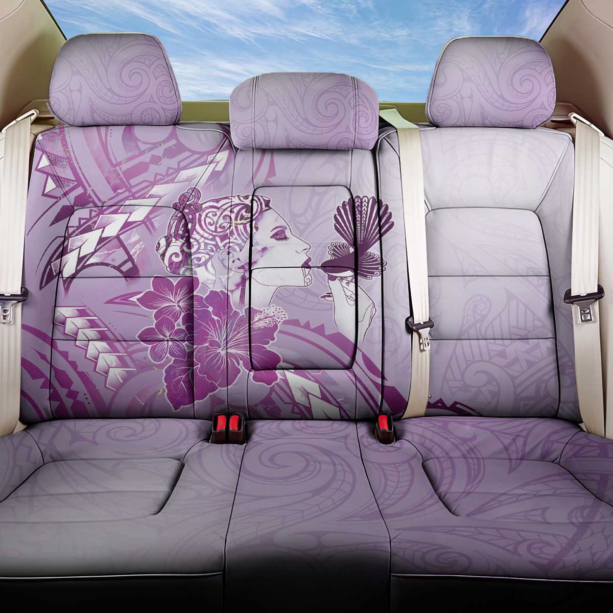 Aotearoa Maori Wahine Back Car Seat Cover Fantail Bird Purple Gold Marble LT05 One Size Purple - Polynesian Pride