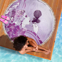 Aotearoa Maori Wahine Beach Blanket Fantail Bird Purple Gold Marble LT05 - Polynesian Pride