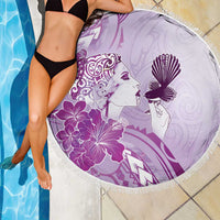 Aotearoa Maori Wahine Beach Blanket Fantail Bird Purple Gold Marble LT05 - Polynesian Pride