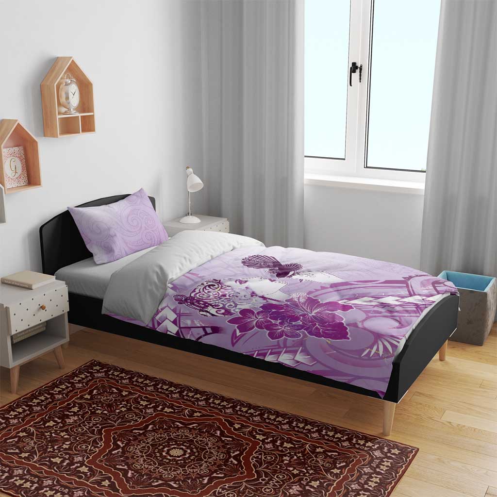 Aotearoa Maori Wahine Bedding Set Fantail Bird Purple Gold Marble