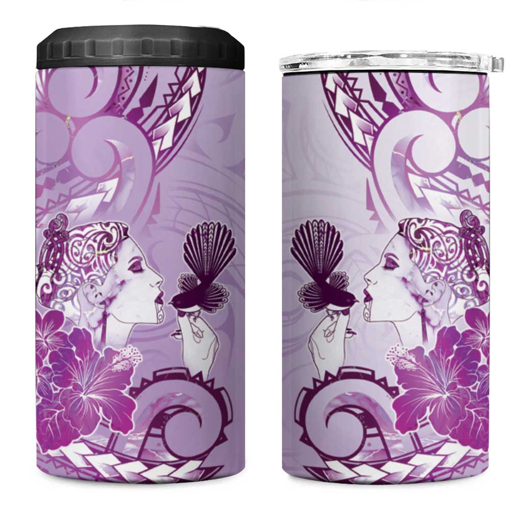 Aotearoa Maori Wahine 4 in 1 Can Cooler Tumbler Fantail Bird Purple Gold Marble LT05 One Size: 16 oz Purple - Polynesian Pride