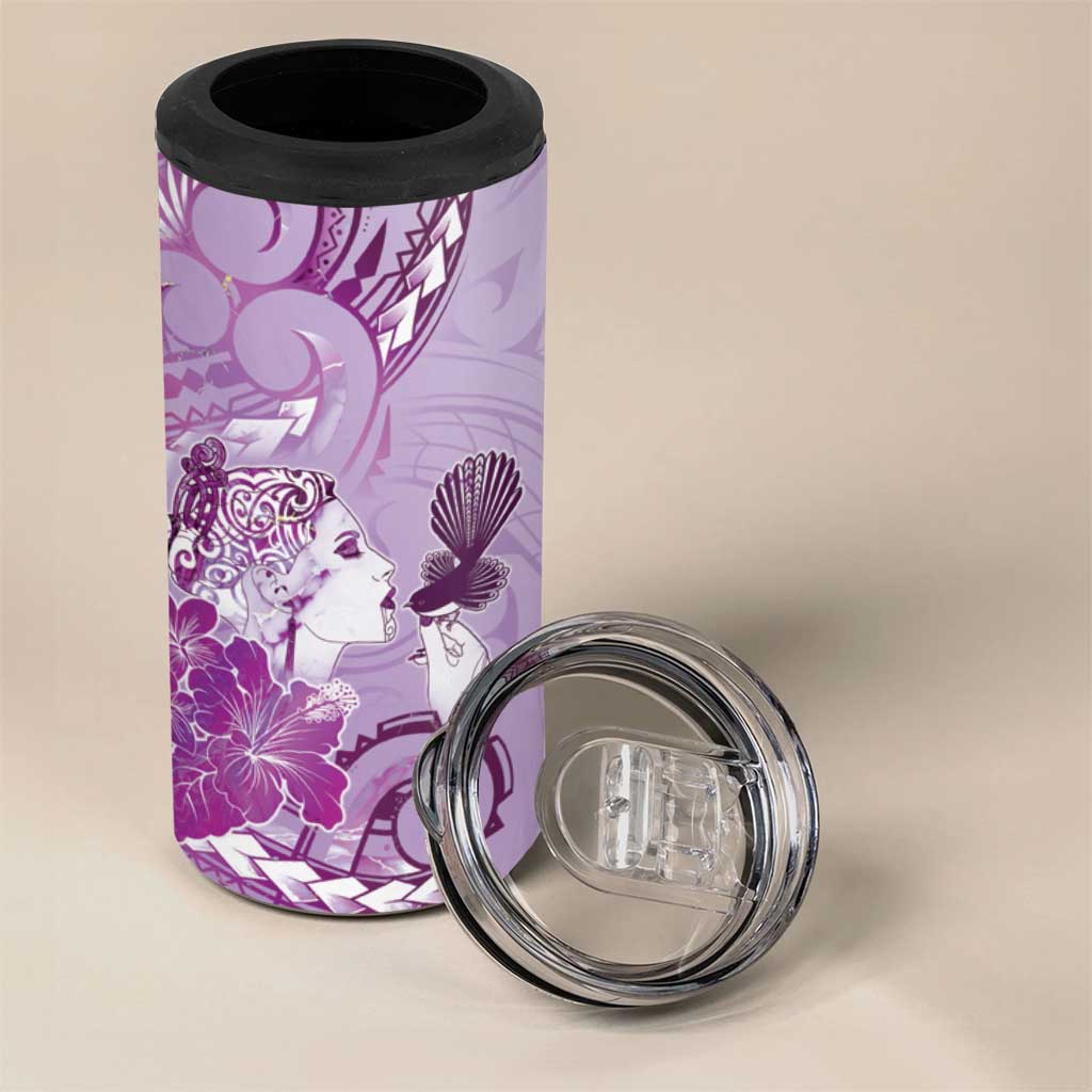Aotearoa Maori Wahine 4 in 1 Can Cooler Tumbler Fantail Bird Purple Gold Marble LT05 - Polynesian Pride