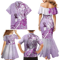 Aotearoa Maori Wahine Family Matching Mermaid Dress and Hawaiian Shirt Fantail Bird Purple Gold Marble LT05 - Polynesian Pride