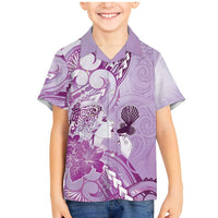 Aotearoa Maori Wahine Family Matching Mermaid Dress and Hawaiian Shirt Fantail Bird Purple Gold Marble LT05 Son's Shirt Purple - Polynesian Pride