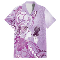 Aotearoa Maori Wahine Family Matching Off Shoulder Maxi Dress and Hawaiian Shirt Fantail Bird Purple Gold Marble LT05 Dad's Shirt - Short Sleeve Purple - Polynesian Pride