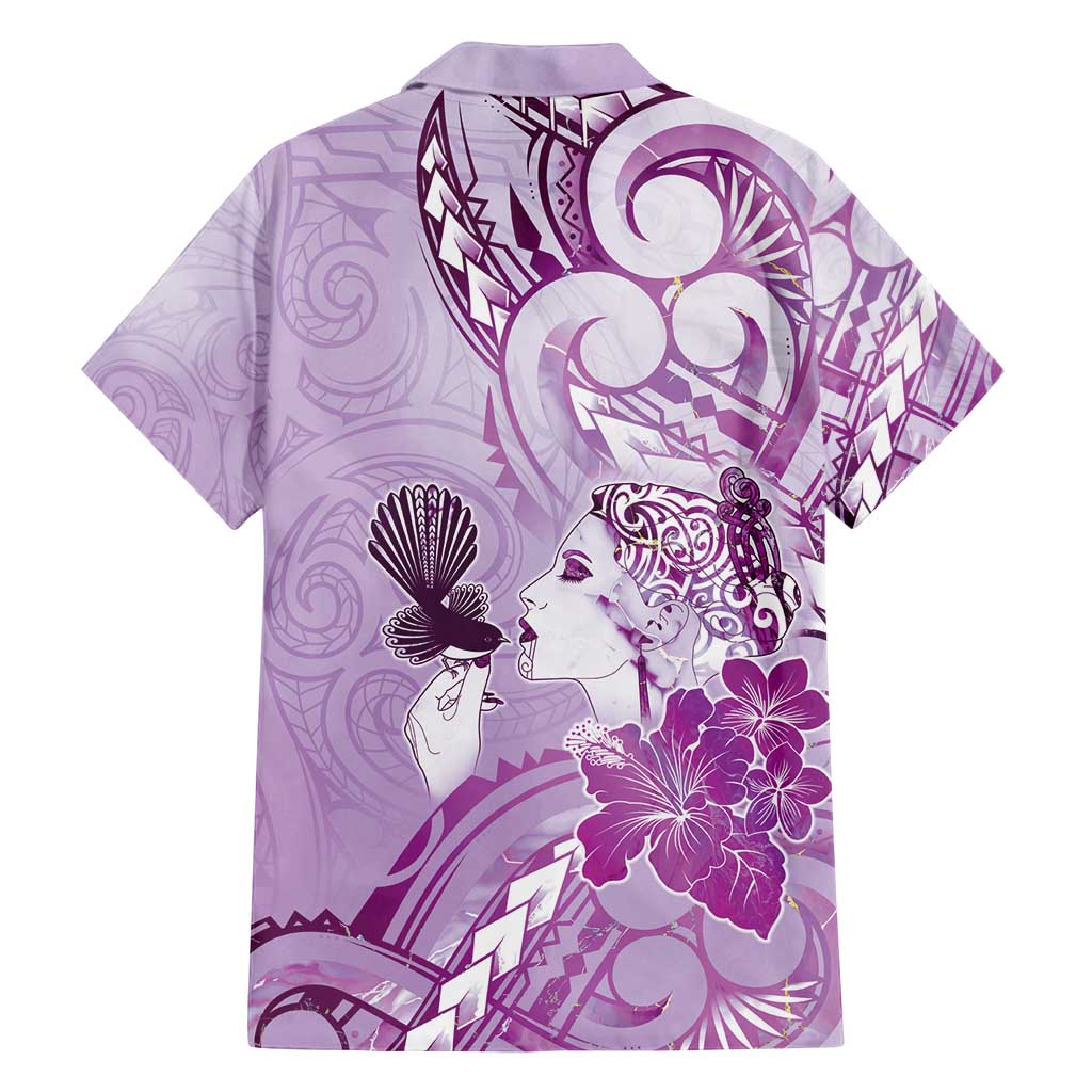 Aotearoa Maori Wahine Family Matching Off Shoulder Maxi Dress and Hawaiian Shirt Fantail Bird Purple Gold Marble LT05 - Polynesian Pride