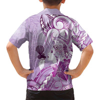 Aotearoa Maori Wahine Family Matching Short Sleeve Bodycon Dress and Hawaiian Shirt Fantail Bird Purple Gold Marble LT05 - Polynesian Pride