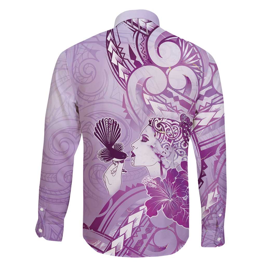 Aotearoa Maori Wahine Family Matching Tank Maxi Dress and Hawaiian Shirt Fantail Bird Purple Gold Marble LT05 - Polynesian Pride