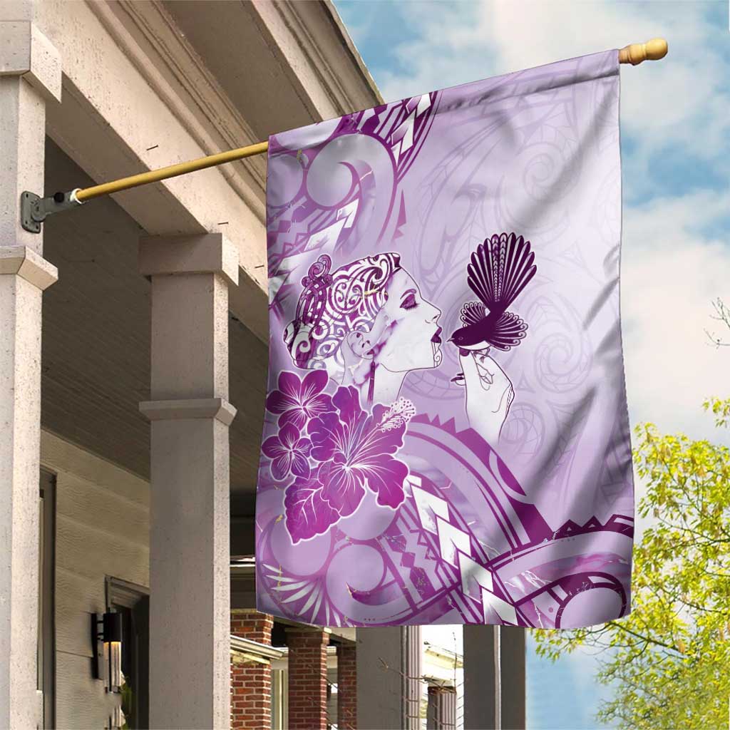 Aotearoa Maori Wahine Garden Flag Fantail Bird Purple Gold Marble LT05 House Flag Purple - Polynesian Pride