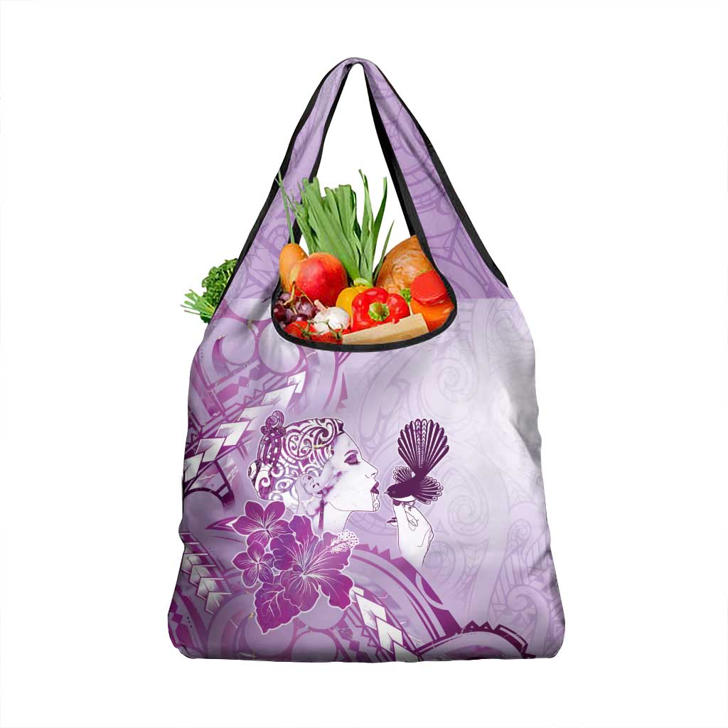 Aotearoa Maori Wahine Grocery Bag Fantail Bird Purple Gold Marble LT05 1-pack One Size Purple - Polynesian Pride