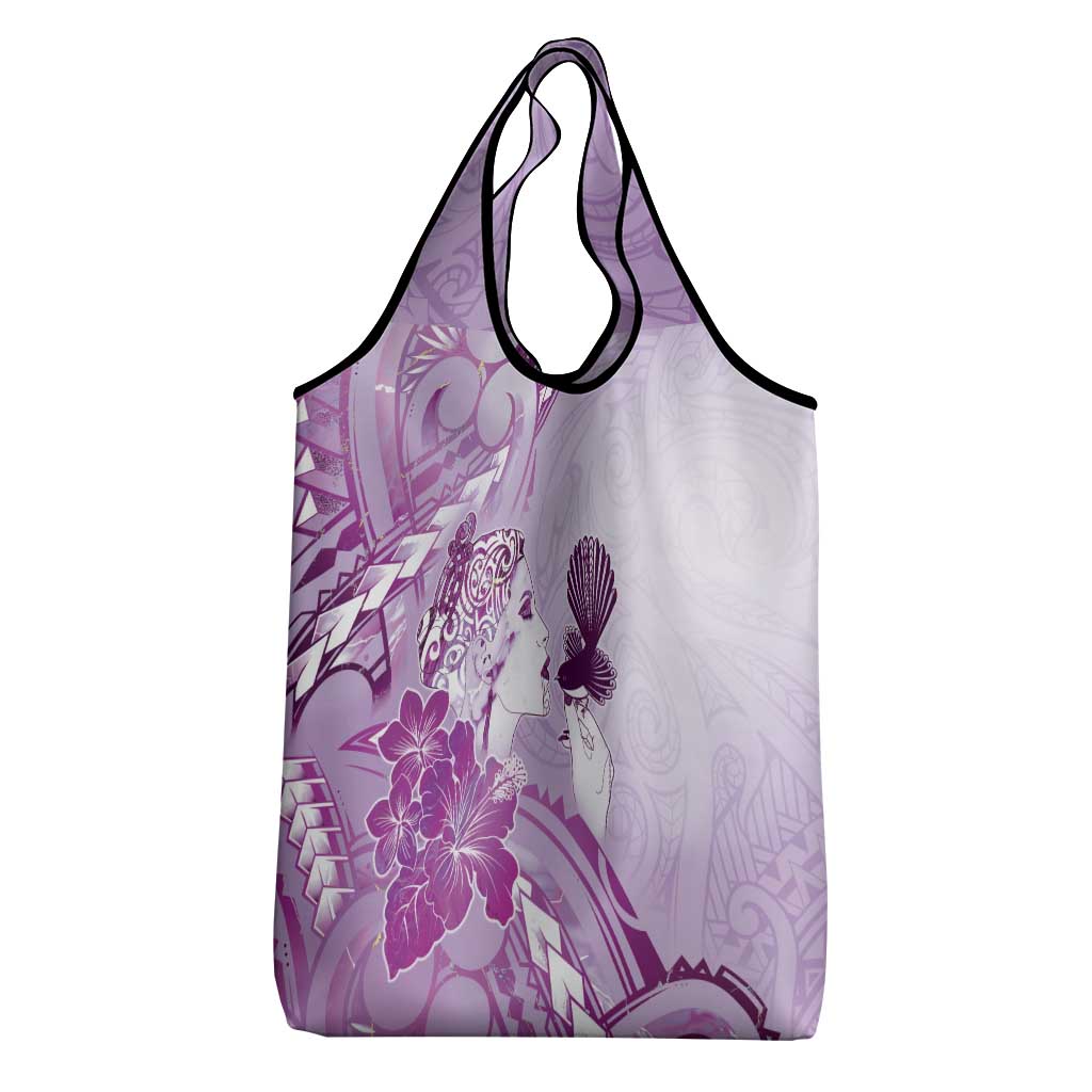 Aotearoa Maori Wahine Grocery Bag Fantail Bird Purple Gold Marble LT05 - Polynesian Pride