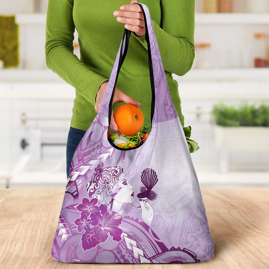 Aotearoa Maori Wahine Grocery Bag Fantail Bird Purple Gold Marble LT05 - Polynesian Pride