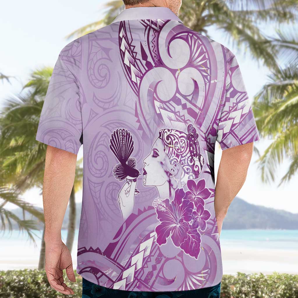 Aotearoa Maori Wahine Hawaiian Shirt Fantail Bird Purple Gold Marble LT05 - Polynesian Pride