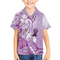 Aotearoa Maori Wahine Hawaiian Shirt Fantail Bird Purple Gold Marble LT05 - Polynesian Pride