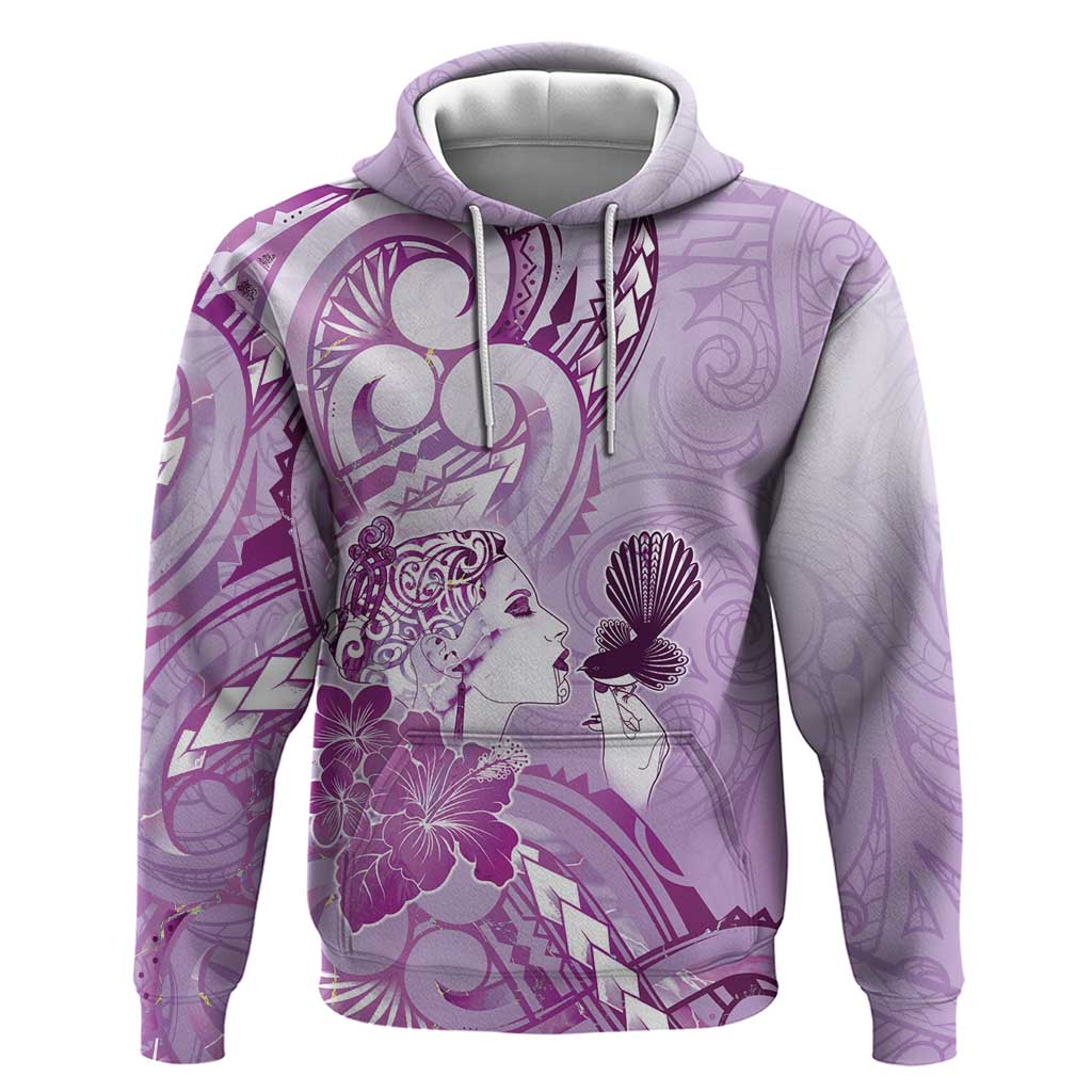 Aotearoa Maori Wahine Hoodie Fantail Bird Purple Gold Marble LT05 Pullover Hoodie Purple - Polynesian Pride