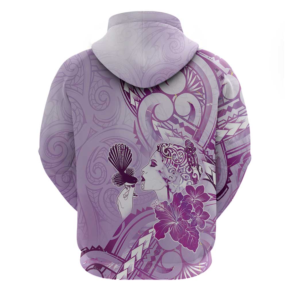 Aotearoa Maori Wahine Hoodie Fantail Bird Purple Gold Marble LT05 - Polynesian Pride