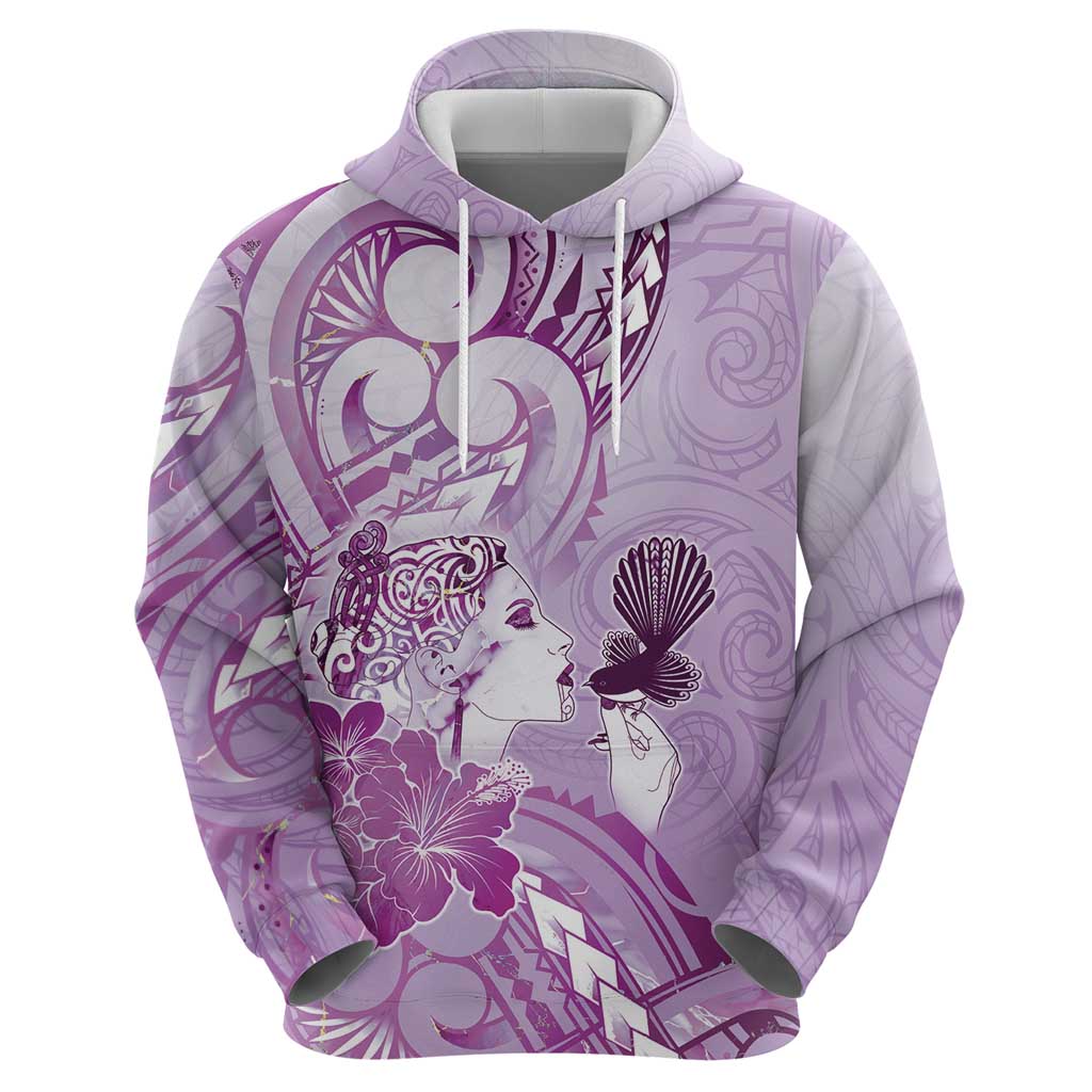 Aotearoa Maori Wahine Hoodie Fantail Bird Purple Gold Marble LT05 - Polynesian Pride
