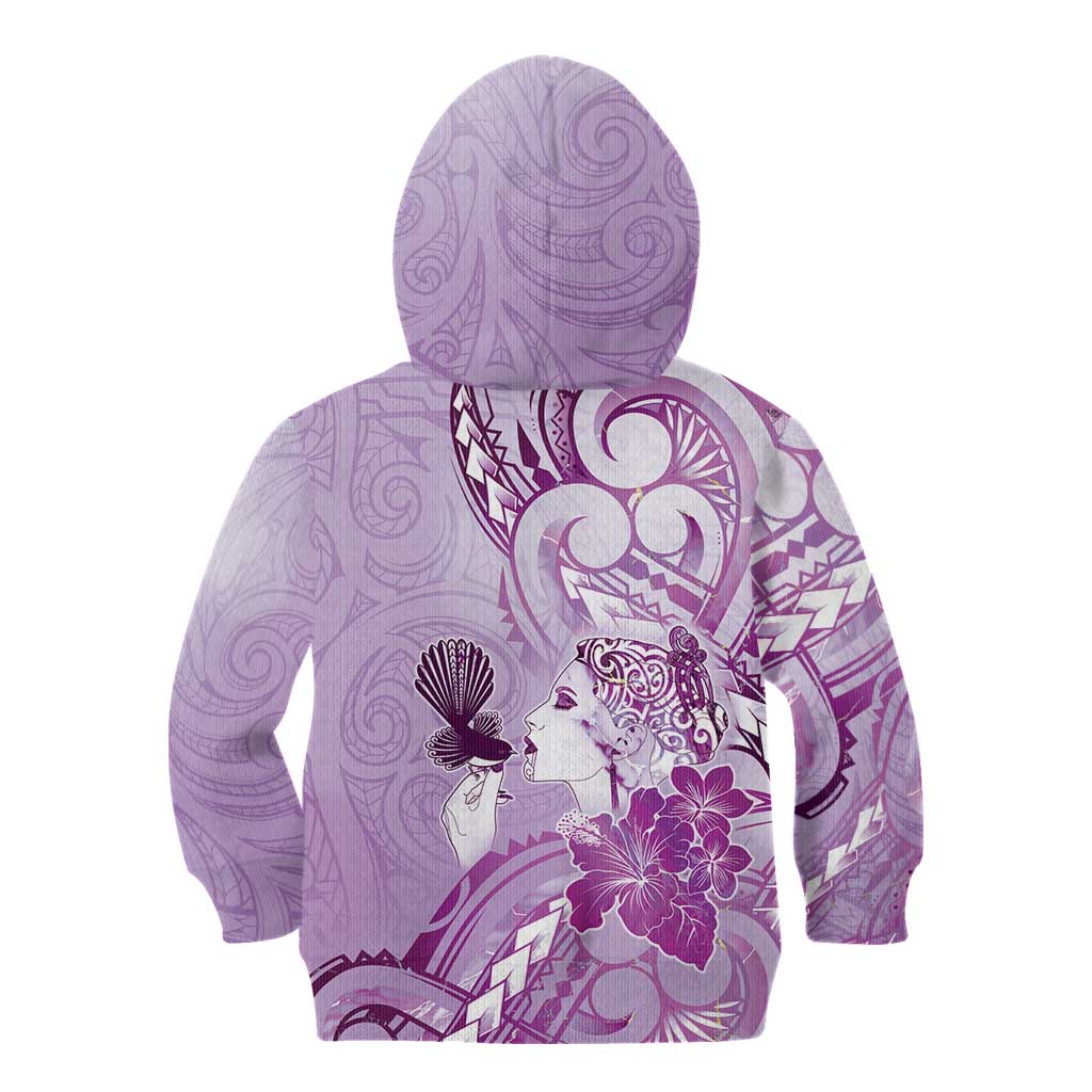 Aotearoa Maori Wahine Kid Hoodie Fantail Bird Purple Gold Marble LT05 - Polynesian Pride