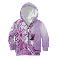 Aotearoa Maori Wahine Kid Hoodie Fantail Bird Purple Gold Marble LT05 Zip Hoodie Purple - Polynesian Pride