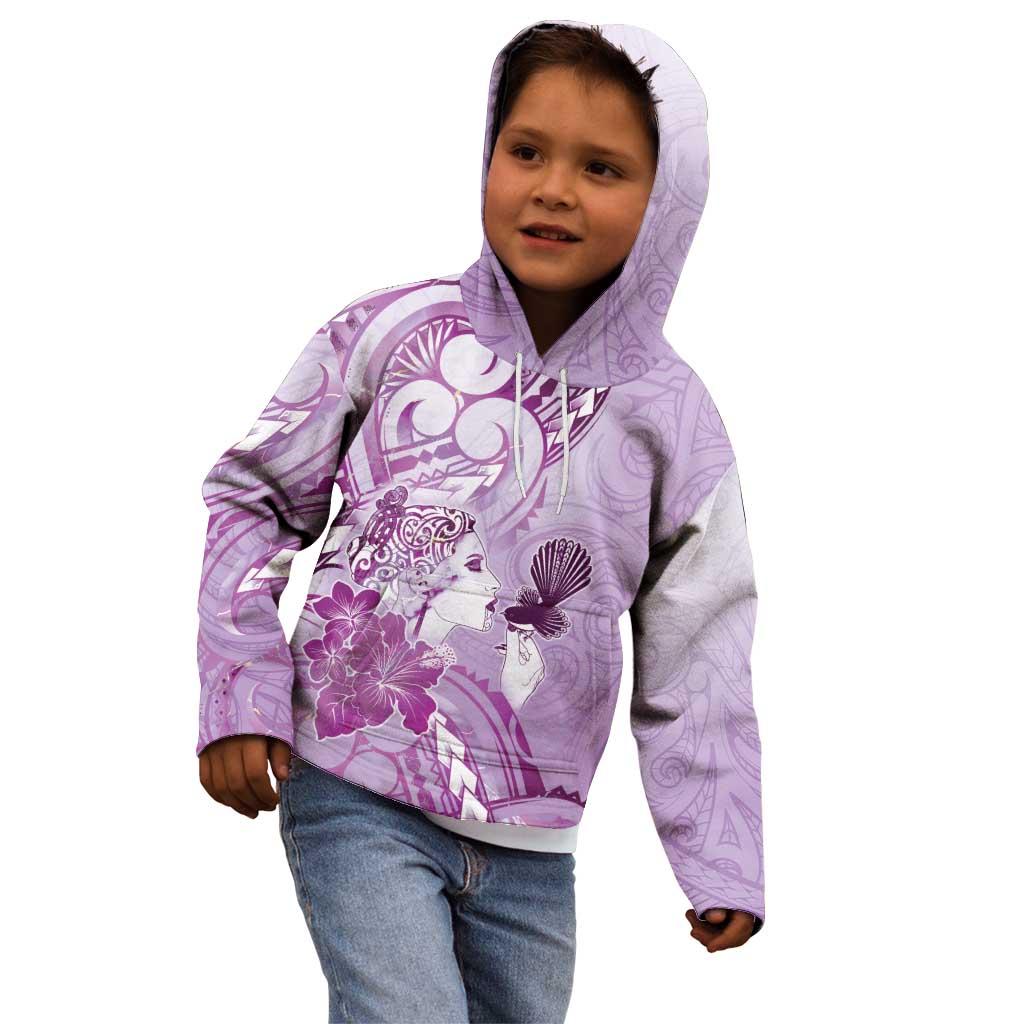 Aotearoa Maori Wahine Kid Hoodie Fantail Bird Purple Gold Marble LT05 - Polynesian Pride