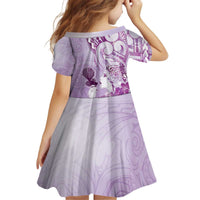 Aotearoa Maori Wahine Kid Short Sleeve Dress Fantail Bird Purple Gold Marble LT05 - Polynesian Pride