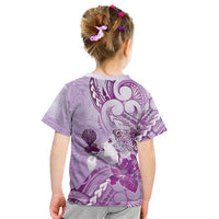 Aotearoa Maori Wahine Kid T Shirt Fantail Bird Purple Gold Marble LT05 - Polynesian Pride