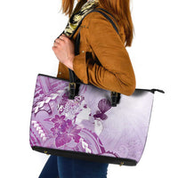 Aotearoa Maori Wahine Leather Tote Bag Fantail Bird Purple Gold Marble LT05 Purple - Polynesian Pride