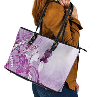 Aotearoa Maori Wahine Leather Tote Bag Fantail Bird Purple Gold Marble LT05 - Polynesian Pride