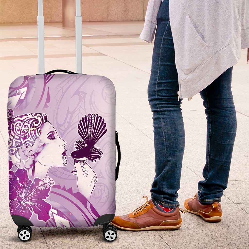Aotearoa Maori Wahine Luggage Cover Fantail Bird Purple Gold Marble LT05 Purple - Polynesian Pride