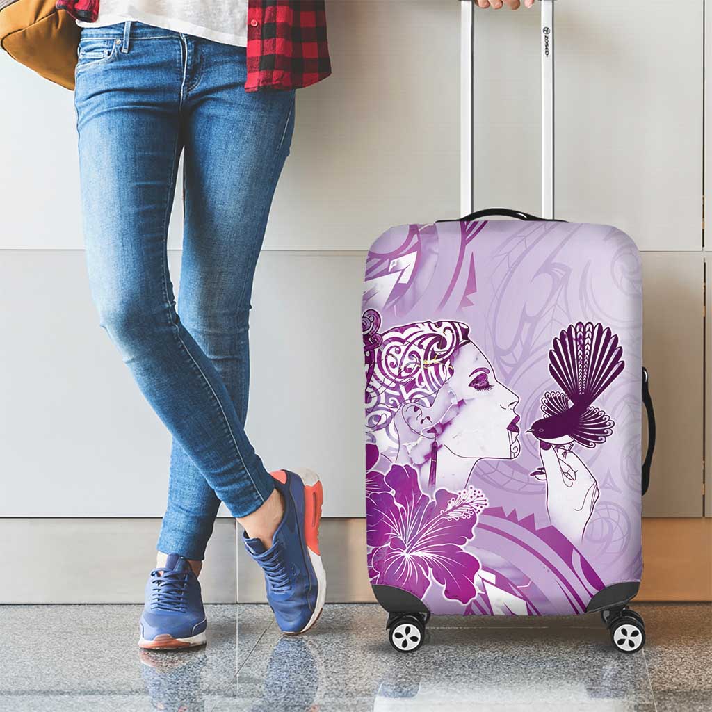 Aotearoa Maori Wahine Luggage Cover Fantail Bird Purple Gold Marble LT05 - Polynesian Pride