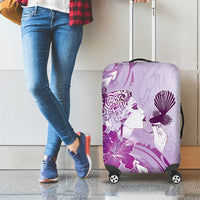 Aotearoa Maori Wahine Luggage Cover Fantail Bird Purple Gold Marble LT05 - Polynesian Pride