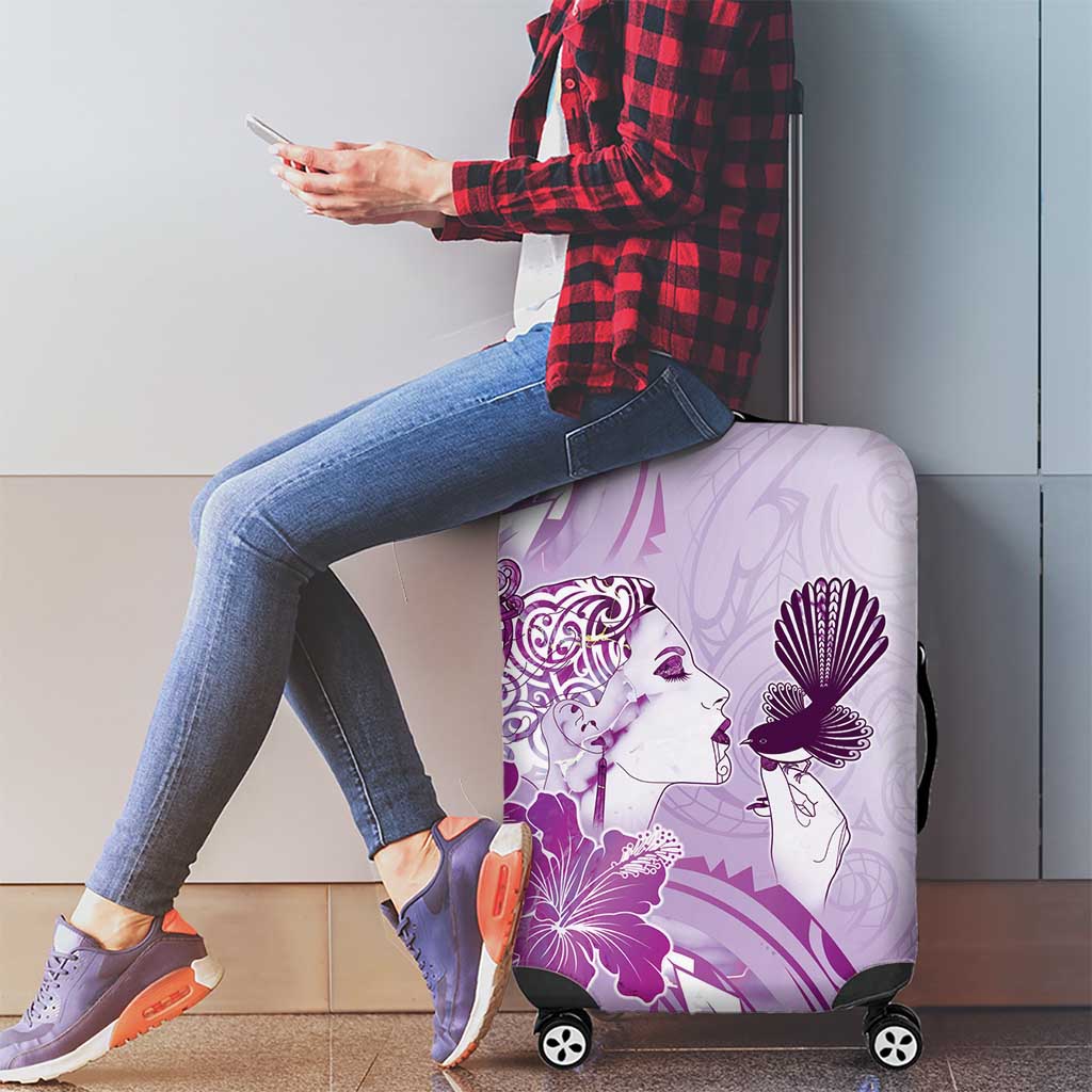 Aotearoa Maori Wahine Luggage Cover Fantail Bird Purple Gold Marble LT05 - Polynesian Pride
