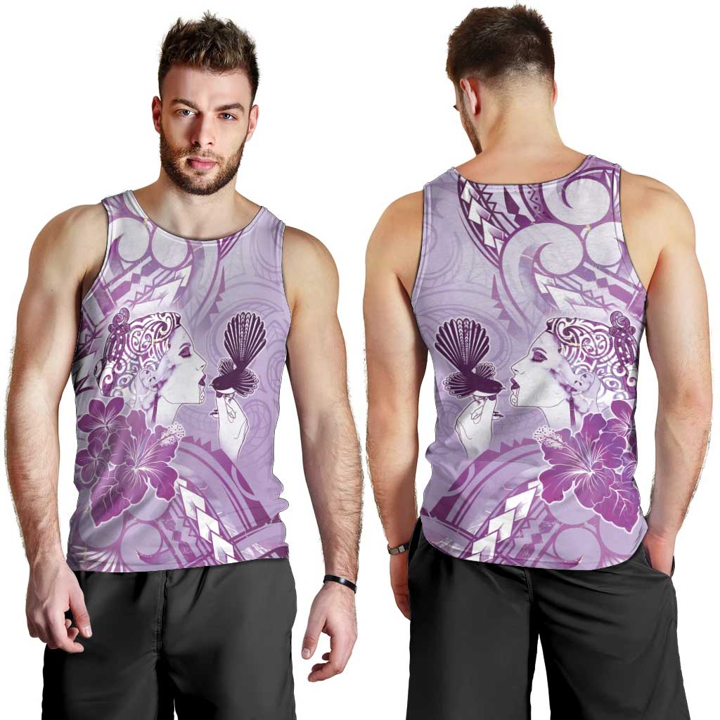 Aotearoa Maori Wahine Men Tank Top Fantail Bird Purple Gold Marble LT05 - Polynesian Pride
