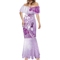 Aotearoa Maori Wahine Mermaid Dress Fantail Bird Purple Gold Marble LT05 - Polynesian Pride