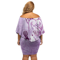 Aotearoa Maori Wahine Off Shoulder Short Dress Fantail Bird Purple Gold Marble LT05 - Polynesian Pride