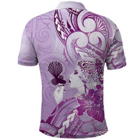 Aotearoa Maori Wahine Polo Shirt Fantail Bird Purple Gold Marble LT05 - Polynesian Pride