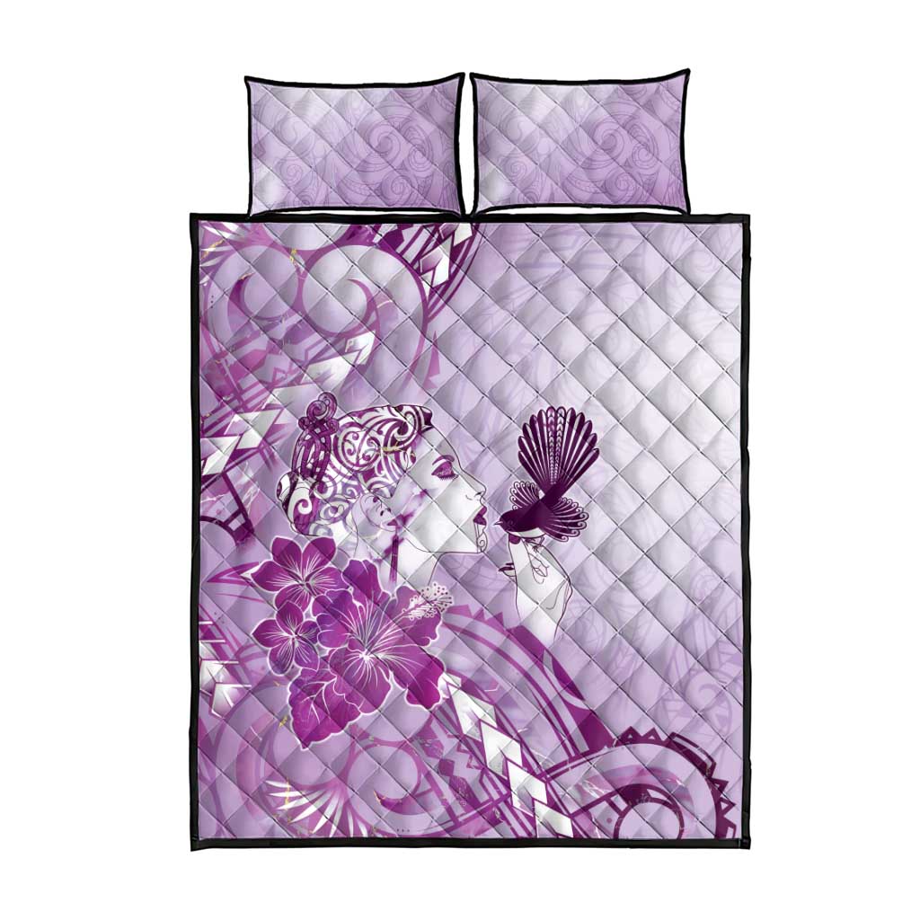 Aotearoa Maori Wahine Quilt Bed Set Fantail Bird Purple Gold Marble LT05 - Polynesian Pride