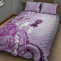 Aotearoa Maori Wahine Quilt Bed Set Fantail Bird Purple Gold Marble LT05 - Polynesian Pride