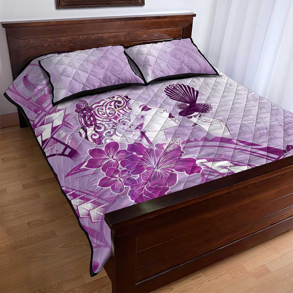 Aotearoa Maori Wahine Quilt Bed Set Fantail Bird Purple Gold Marble LT05 - Polynesian Pride