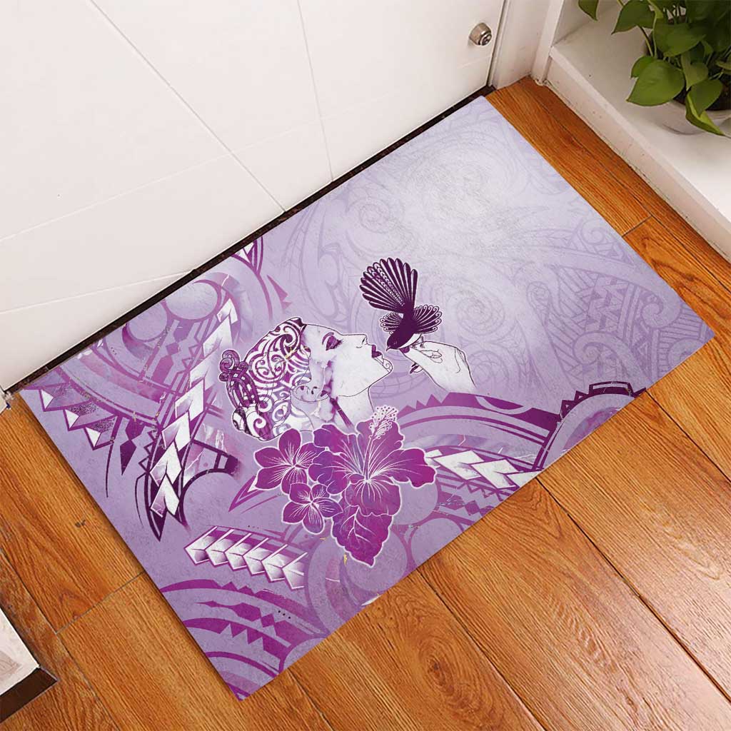 Aotearoa Maori Wahine Rubber Doormat Fantail Bird Purple Gold Marble LT05 - Polynesian Pride