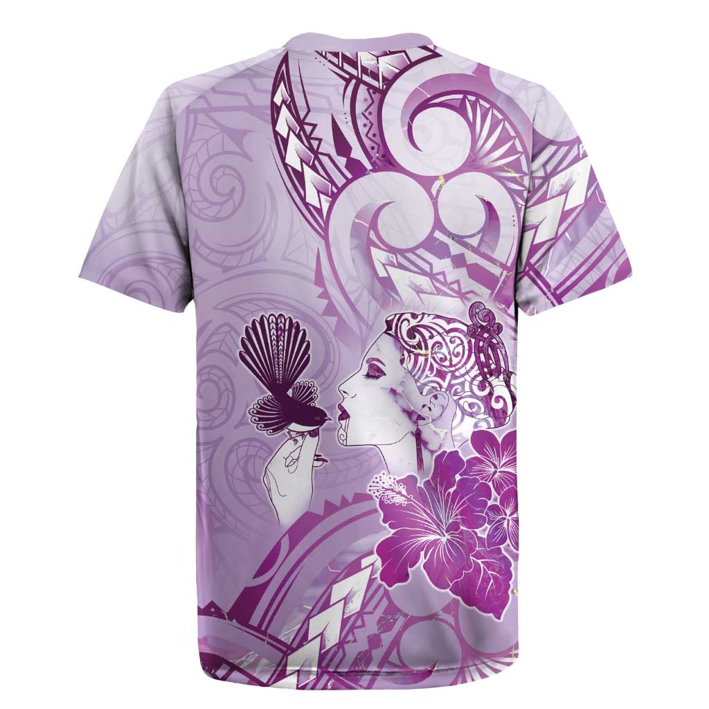 Aotearoa Maori Wahine Rugby Jersey Fantail Bird Purple Gold Marble LT05 - Polynesian Pride