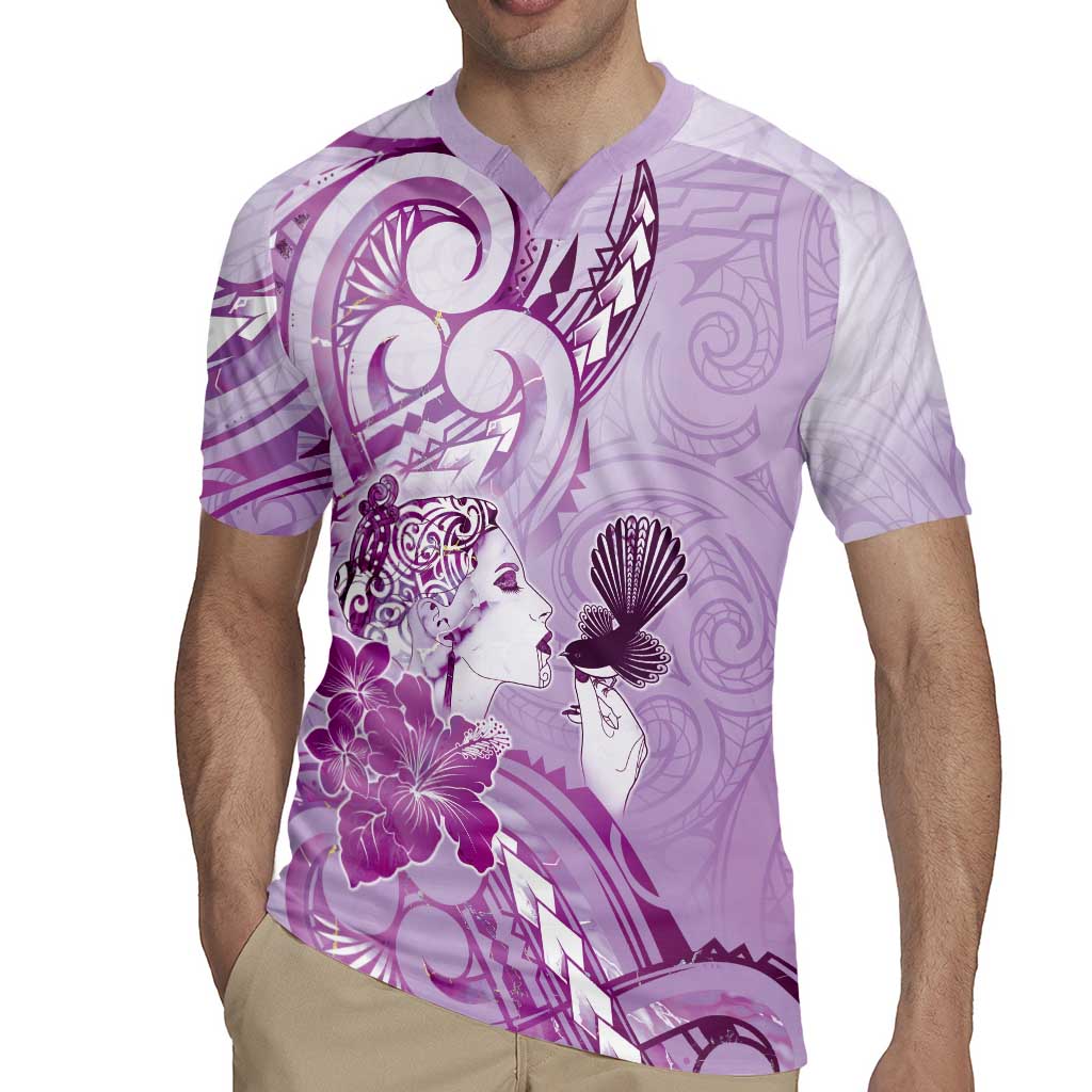 Aotearoa Maori Wahine Rugby Jersey Fantail Bird Purple Gold Marble LT05 - Polynesian Pride