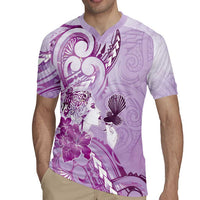 Aotearoa Maori Wahine Rugby Jersey Fantail Bird Purple Gold Marble LT05 - Polynesian Pride