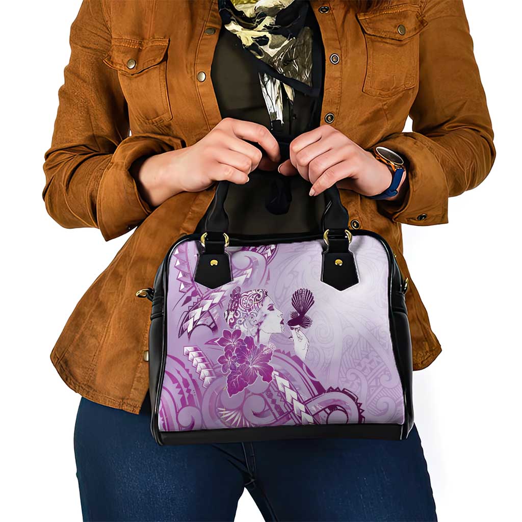 Aotearoa Maori Wahine Shoulder Handbag Fantail Bird Purple Gold Marble