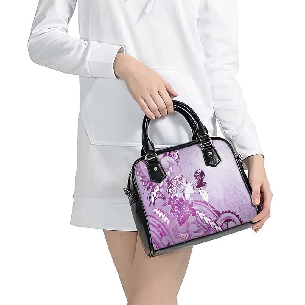 Aotearoa Maori Wahine Shoulder Handbag Fantail Bird Purple Gold Marble