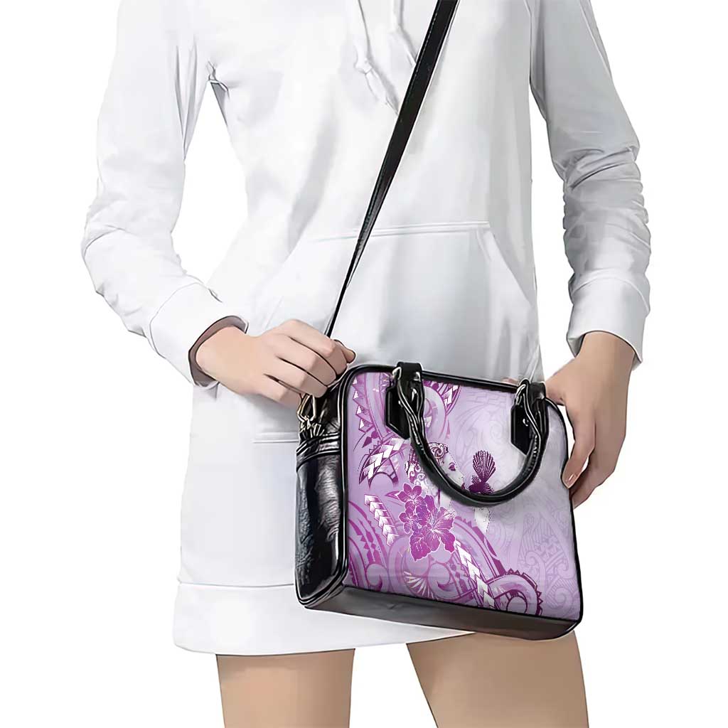 Aotearoa Maori Wahine Shoulder Handbag Fantail Bird Purple Gold Marble